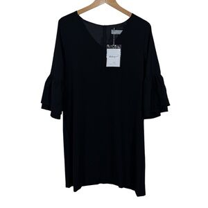 Belongsci Women Black Ruffle Sleeve Short Dress Size L